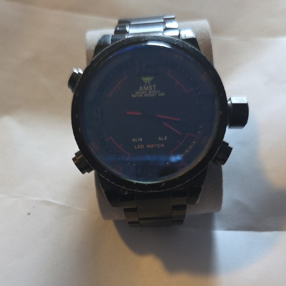 AMST Black and Red LED Watch